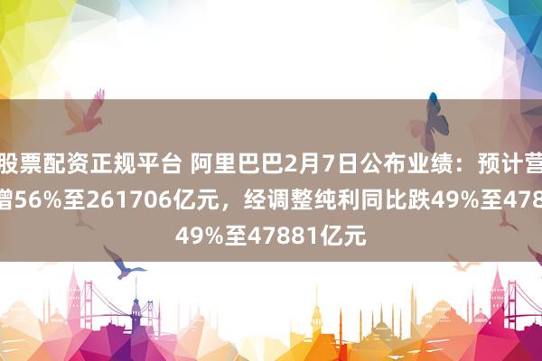 股票配资正规平台 阿里巴巴2月7日公布业绩：预计营收同比增56%至261706亿元，经调整纯利同比跌49%至47881亿元